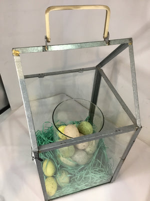 Easter Silver/Green Metal/Glass Eggs Lantern