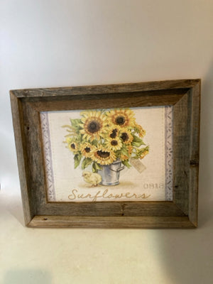 Rustic Cream/Yellow Wood Framed Sunflowers Words Framed Art
