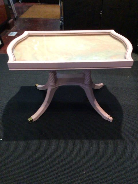 2 Piece Wood/Glass Side/End Pink Table