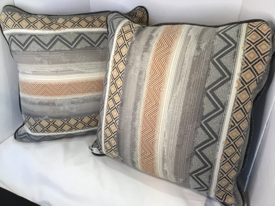 Pair Gray/Tan Stripe Pillow Set