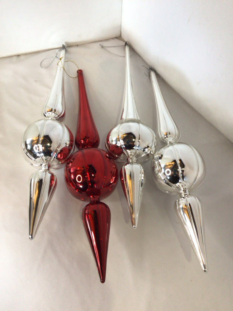 Christmas Red/Silver Glass Ornaments Set of 4 Holiday Item