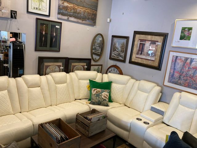 Modern Vinyl 3 piece Electric Cream Sectional Sofa 2XUP9FD6