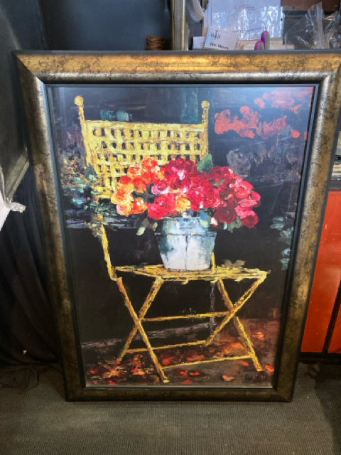 Print Multi-Color Chair Flowers Framed Art