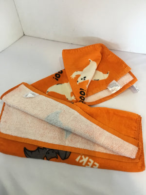 Halloween Orange/White Cotton Hand Towel Pair Holiday Item