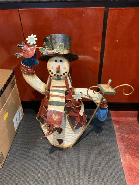 Sculpture White/Multi Metal Snowman Holiday Item