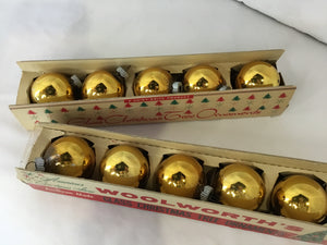 Shiny Brite Christmas Gold Glass Ornaments Set of 10 Holiday Item