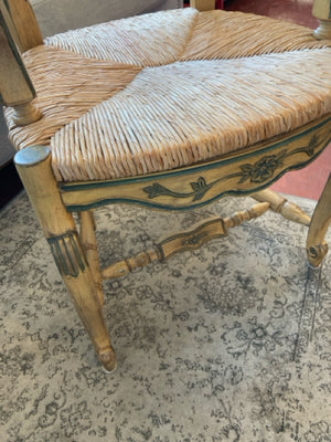 French Country Rush Open Arm Painted Tan Chair
