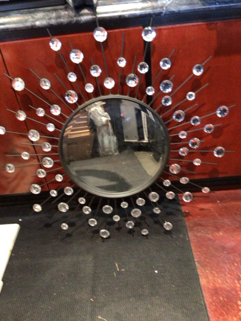 Round Oiled Bronze Metal Sunburst Mirror