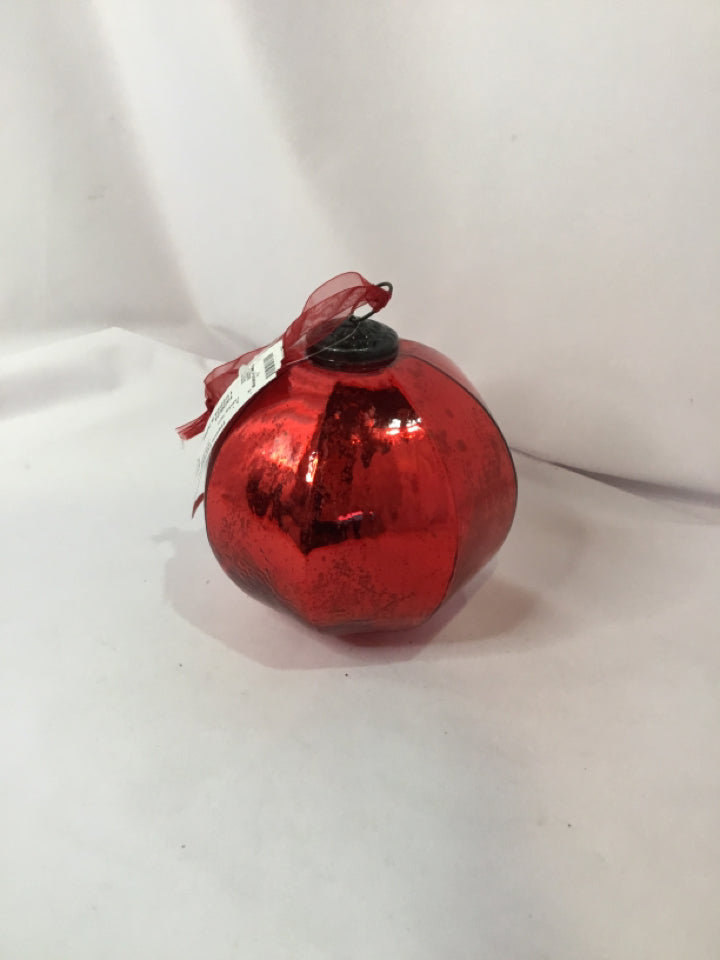 Ornament Red Glass Ribbed Holiday Item