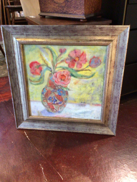 Green/multi Flowers Vase Framed Art