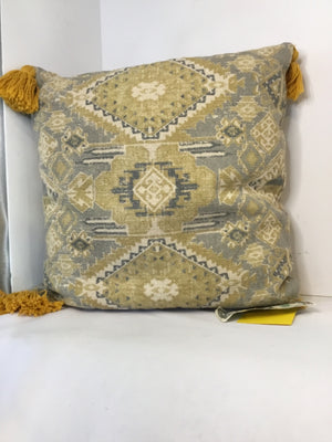 Tan/Blue Cotton Fringe Pillow