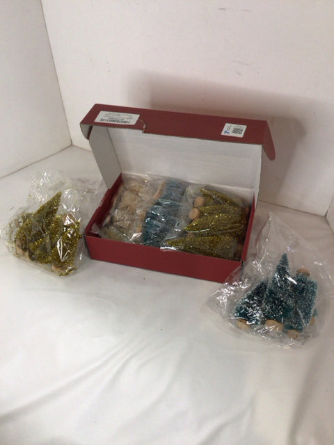 Box of Green/Gold Brushed Trees Holiday Item