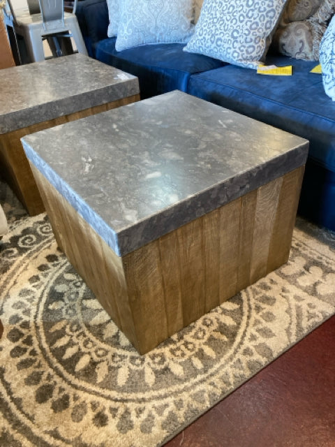 Arhaus Modern Marble Top Square End/Side Brown Table