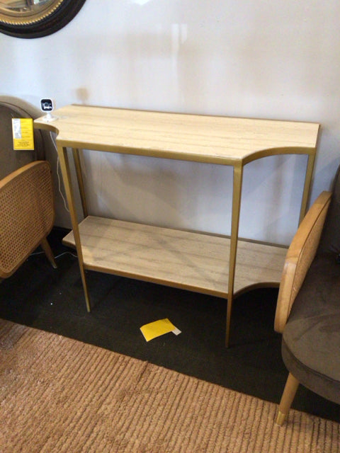 Hooker Console Travertine Demilune Cream/Gold Table 2ZWBCDFE