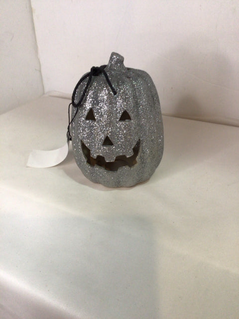 Halloween Silver Ceramic Jack o'Lantern Holiday Item