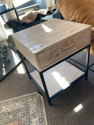 Side Wood/Metal 1 Drawer Black/Tan Table