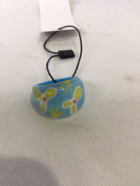 Acrylic Blue/Yellow Flower Ring