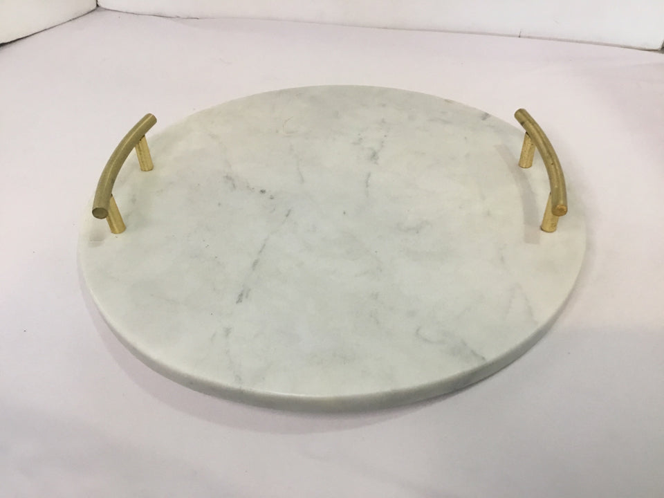 Round Gold/White Marble Handled Tray