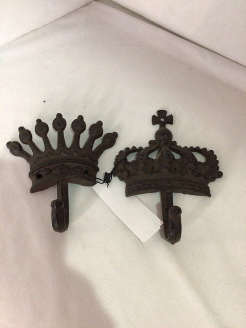 Pair Iron Crown Rust Wall Hook