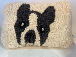 Hooked Cream/Black Wool Dog Pillow