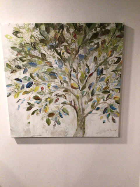 White/Green Tree Stretch Canvas Art
