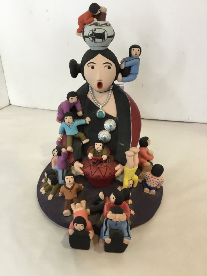 Native American Multi-Color Resin Woman Figure Children Figurine