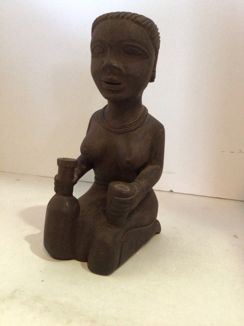 African Brown Wood Woman Sculpture