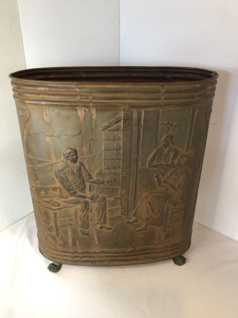 Vintage Embossed Brass Oval Umbrella Stand