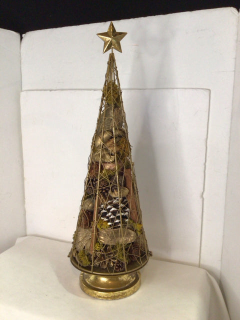 Tree Gold Wire Cone Holiday Item