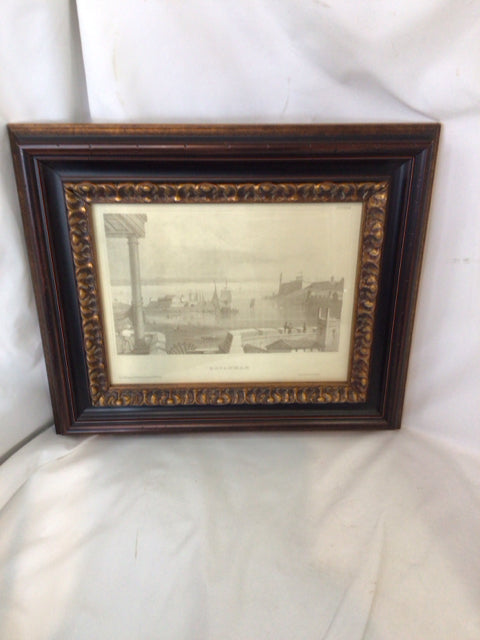 Etched Sepia Buildings Framed Art