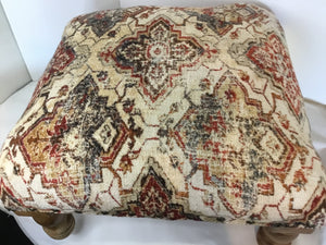 Southwestern White/Red NailHead FootStool/Ottoman