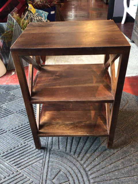 Side Wood 2 Shelf Brown Table