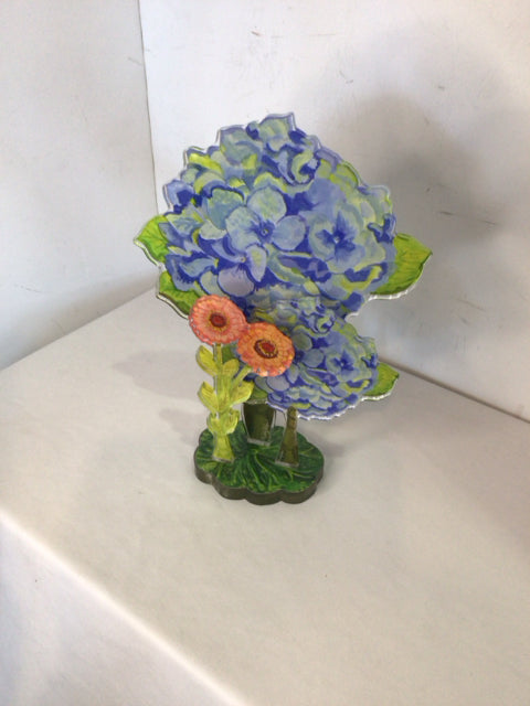 Signed Cut out Blue/Green Acrylic Hydrangea Figurine