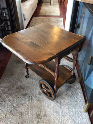 Vintage Tea Wood Drop Leaf Brown Cart