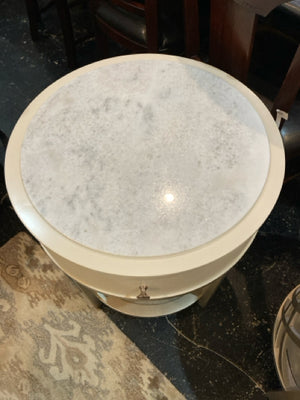 Caracole Marble Top Wood Round Side/End White Washed Table D4GM8QNA