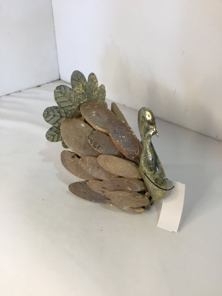 Thanksgiving Natural/Gray Wood/Metal Turkey Statue