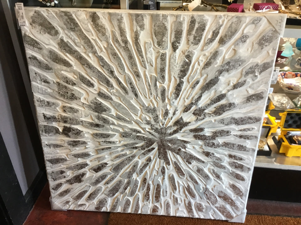 Modern White/Silver Starburst Stretch Canvas Art