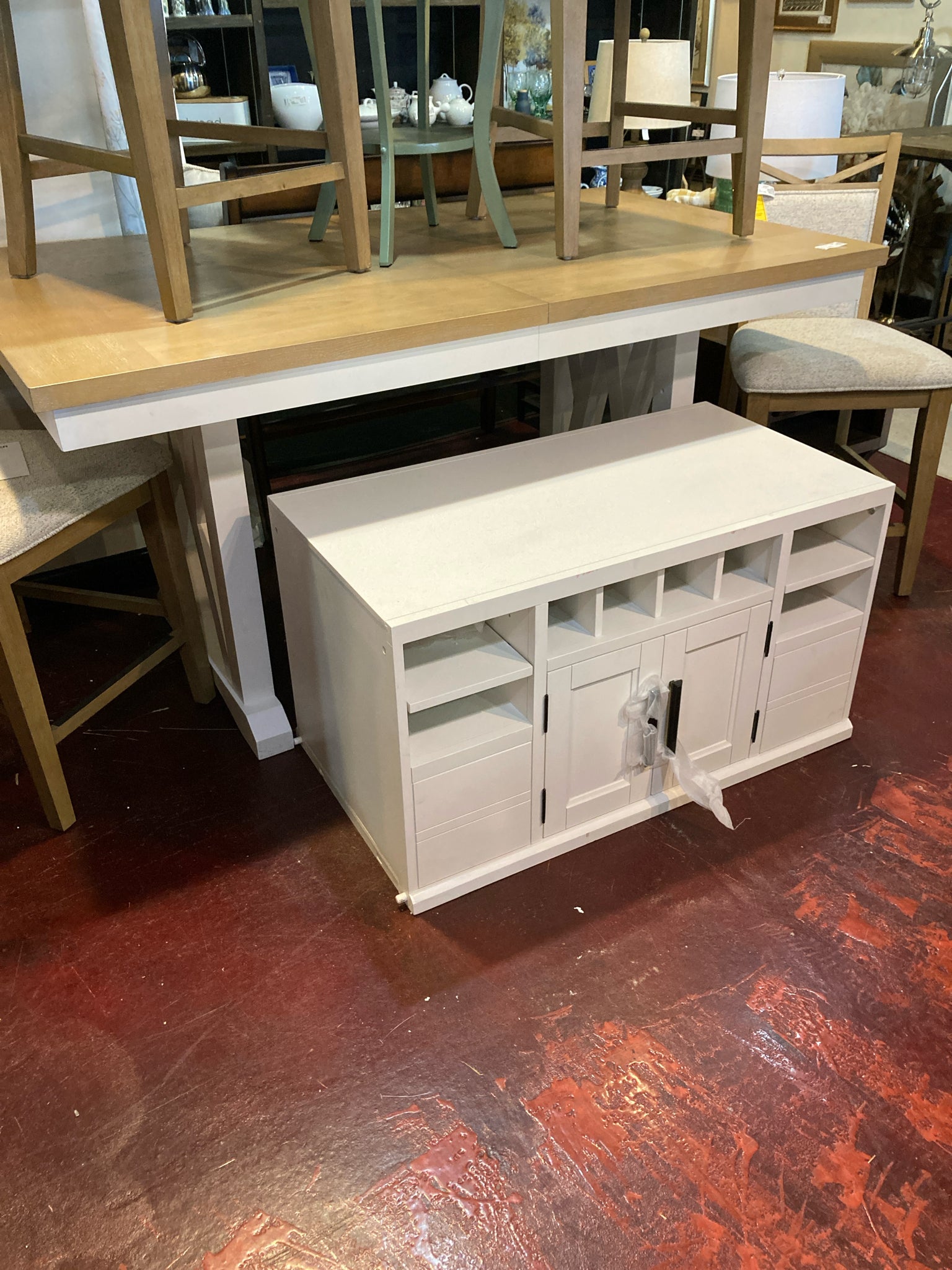 Coleman Island Wood Storage Extendable White Table