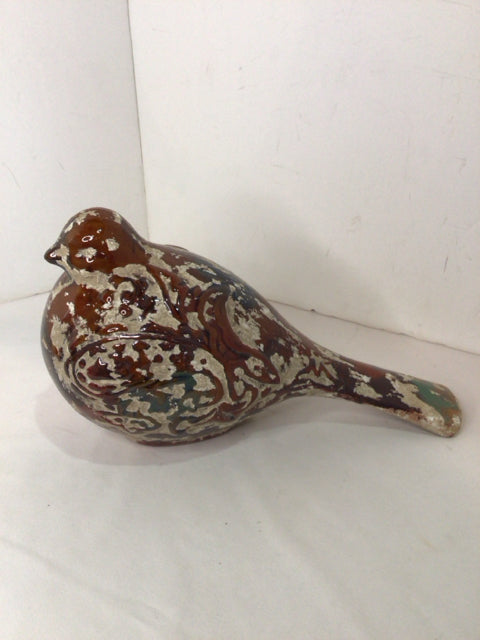 Brown/White Terracotta Bird Figurine