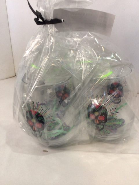 Halloween Clear/Multi Plastic Glasses Skull Holiday Item