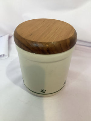 White/Green Ceramic/Wood Canister