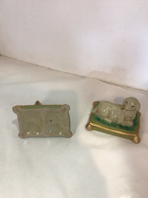 Staffordshire Pair Cream/Gold Porcelain Lambs Figurine