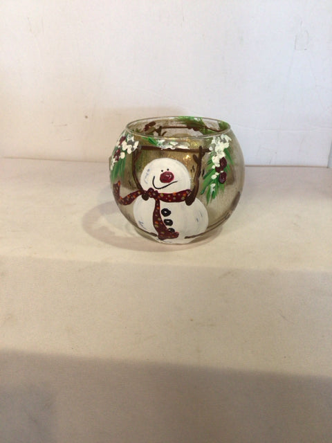 Candle Holder Clear Glass Snowman Holiday Item