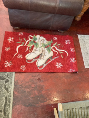 Rug Red/white Poly Blend Ice Skates Snowflake Holiday Item