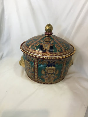 Oriental Red/Green Ceramic Lidded Vase