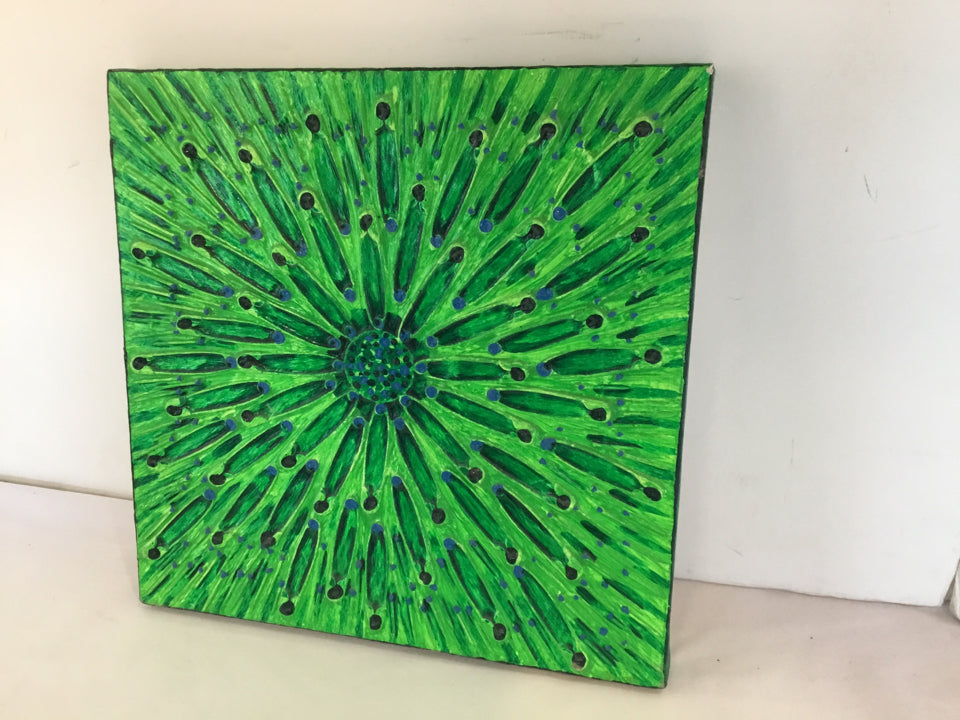 Original Green Daisy Stretch Canvas Art