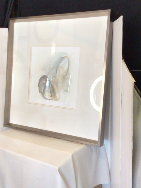 Signed Print Cream/Gray Abstract Framed Art