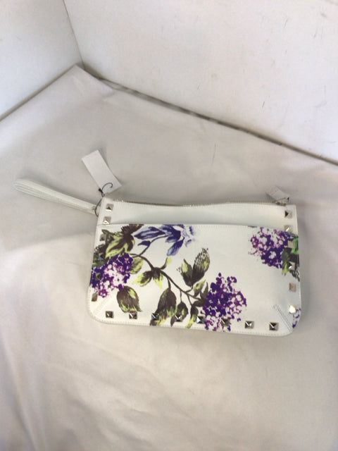 Polyester White/Purple Floral Purse
