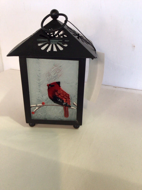 Lantern Black/Red Metal Cardinal Light up Holiday Item