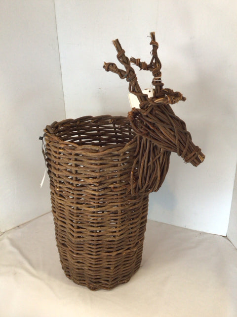 Christmas Brown Wicker Reindeer Basket Holiday Item